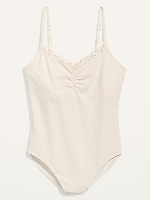 Image number 4 showing, Lace-Trimmed Supima® Cotton-Blend Cheeky Bodysuit for Women