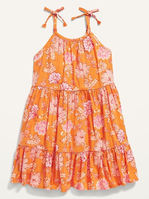 View large product image 1 of 2. Tie-Shoulder Tiered Floral Swing Dress for Toddler Girls