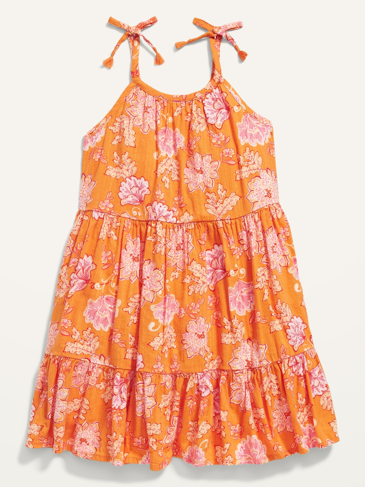 Old Navy Tie-Shoulder Tiered Floral Swing Dress for Toddler Girls orange. 1