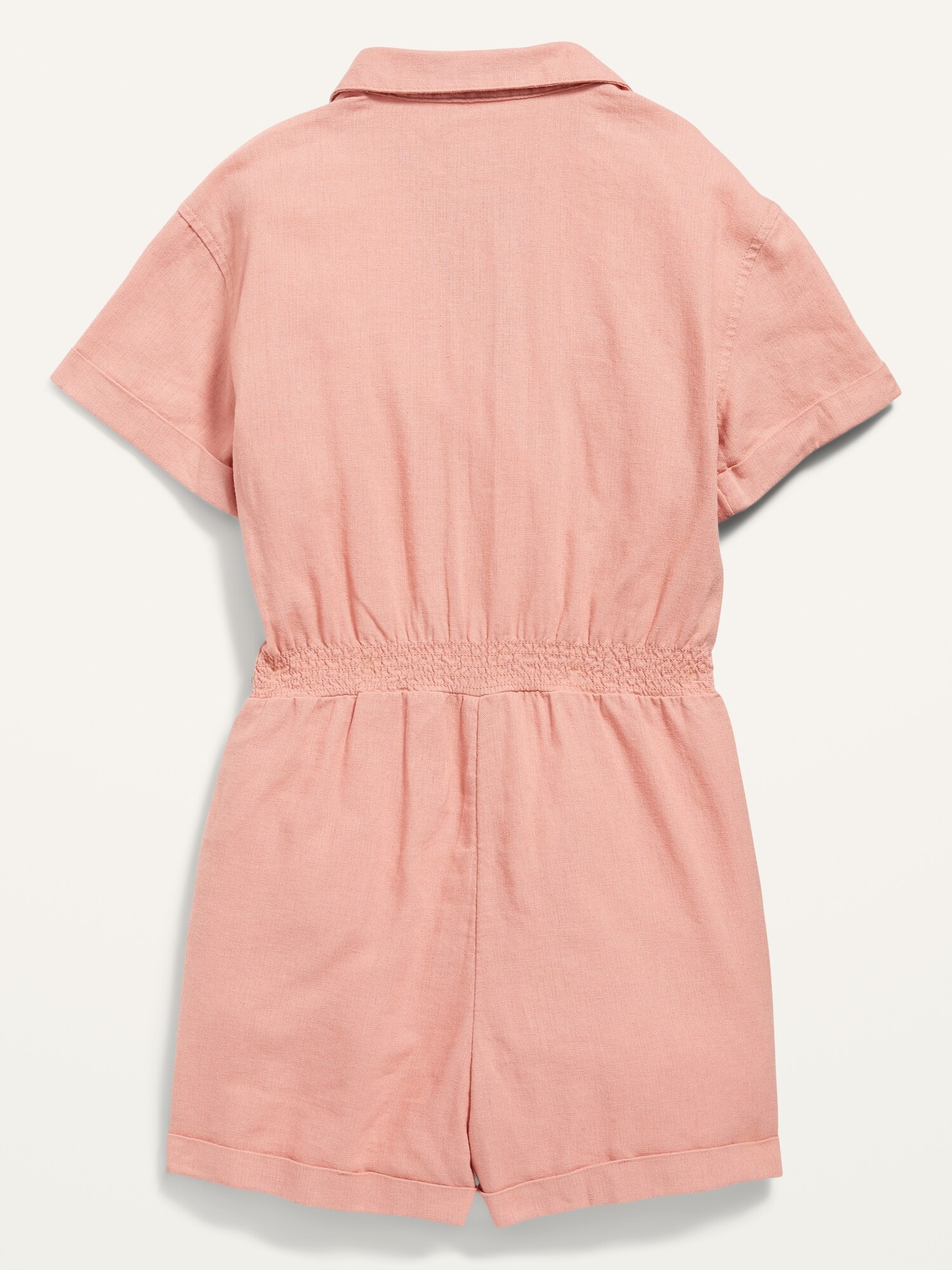 Short-Sleeve Cinched-Waist Linen-Blend Utility Romper for Girls | Old Navy