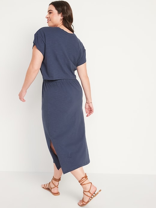 Image number 6 showing, Waist-Defined Short-Sleeve Cutout-Back Slub-Knit Midi Dress