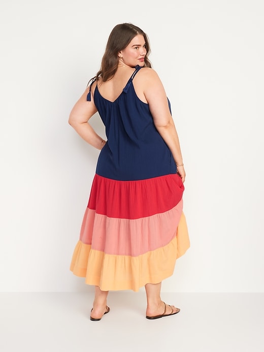 Image number 8 showing, Sleeveless Tasseled Color-Block All-Day Maxi Swing Dress