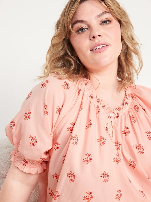 Image number 3 showing, Puff-Sleeve Floral Swing Pajama Top