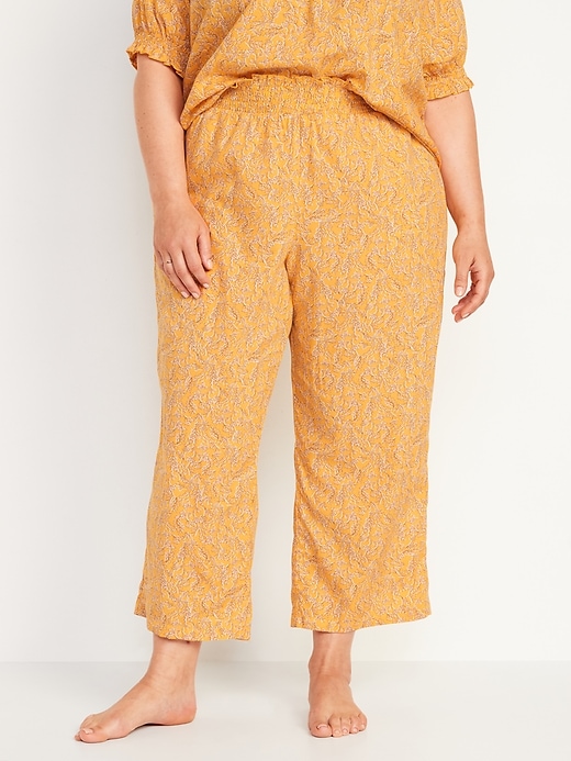 Image number 7 showing, High-Waisted Floral-Print Cropped Smocked Wide-Leg Pajama Pants