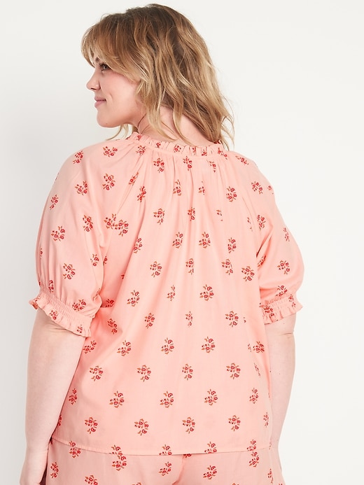 Image number 8 showing, Puff-Sleeve Floral Swing Pajama Top