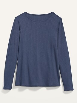 Long-Sleeve Luxe Heathered Rib-Knit T-Shirt for Women | Old Navy