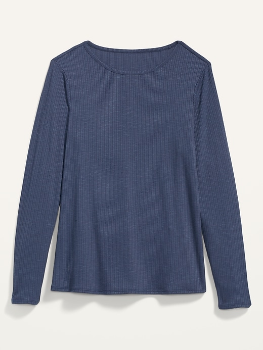 T-Shirt Navy for Long-Sleeve Women | Heathered Luxe Old Rib-Knit