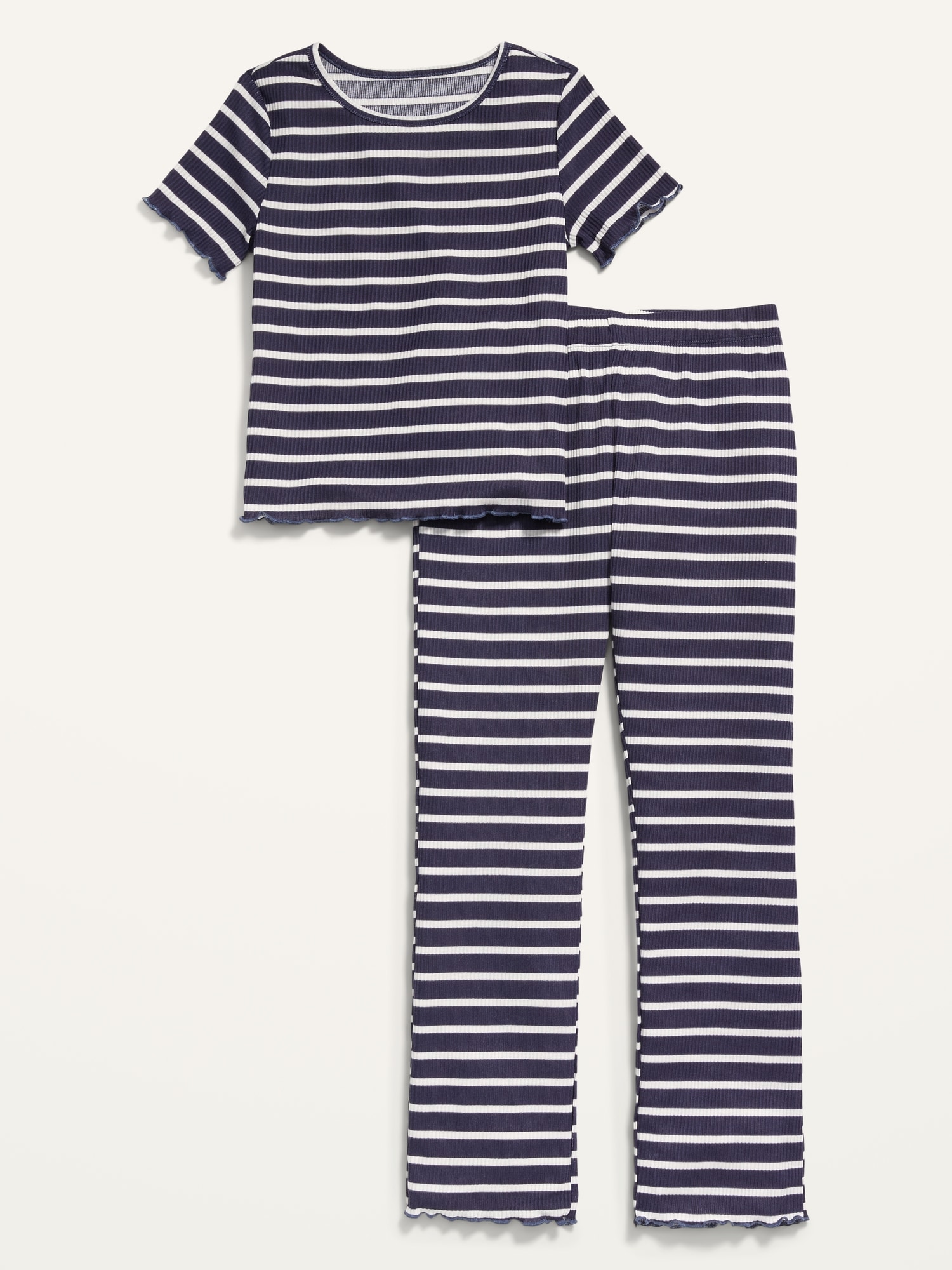 Old Navy Rib-Knit Lettuce-Edge Flared Leg Pajama Set for Girls blue. 1