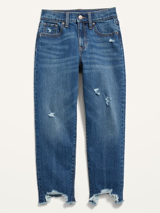 View large product image 2 of 3. High-Waisted O.G. Straight Ripped Frayed-Hem Jeans for Girls