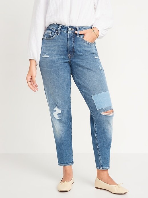 Old Navy - Curvy High-Waisted OG Straight Patchwork Ankle Jeans for Women