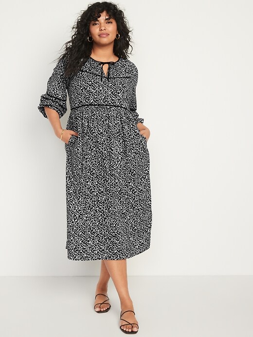 Puff-Sleeved Floral-Print Midi Poet Swing Dress | Old Navy