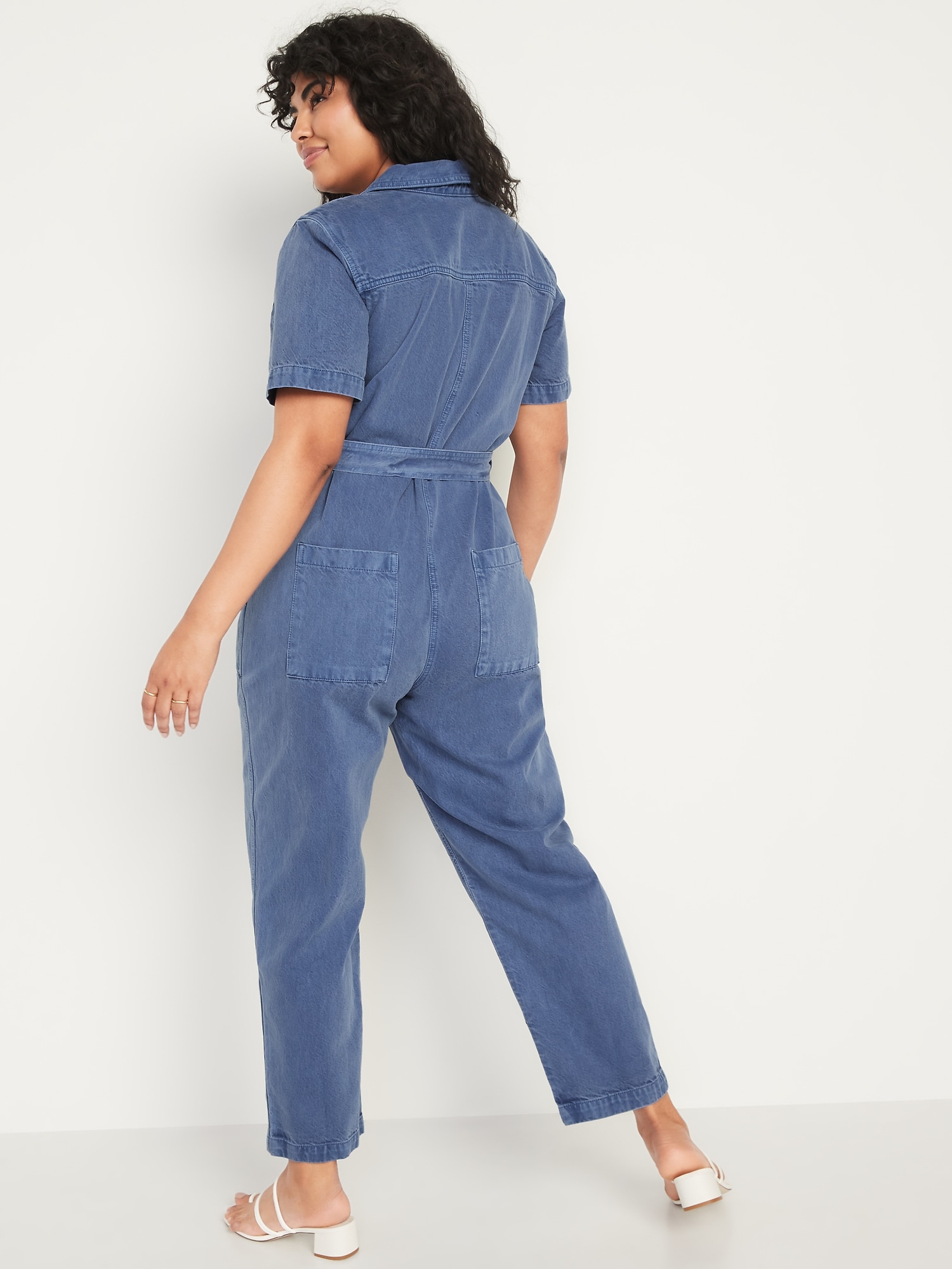  Cicy Bell Women's Short Sleeve Denim Jumpsuits Elastic Waist  Cropped Capri Jeans Rompers : Clothing, Shoes & Jewelry