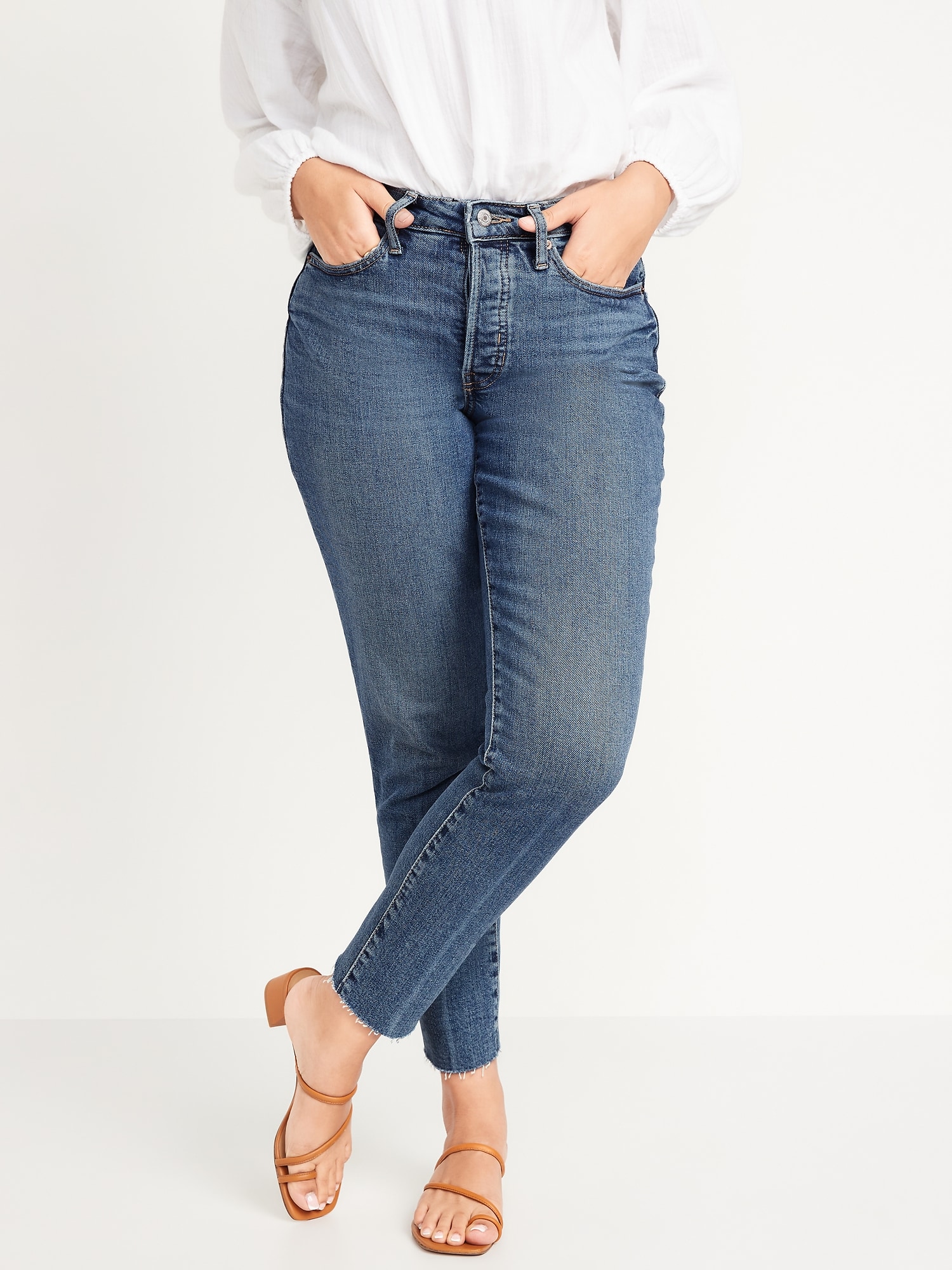 ensidigt veteran retort Curvy High-Waisted Button-Fly OG Straight Cut-Off Jeans for Women | Old Navy