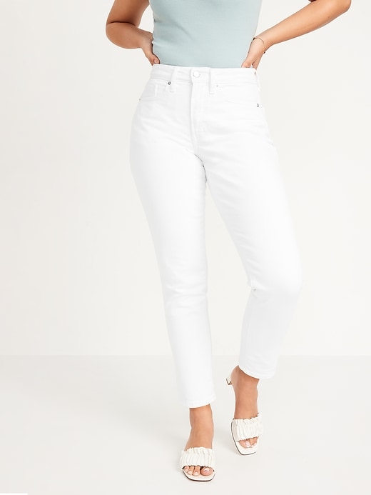 Image number 1 showing, Curvy High-Waisted OG Straight White Ankle Jeans for Women