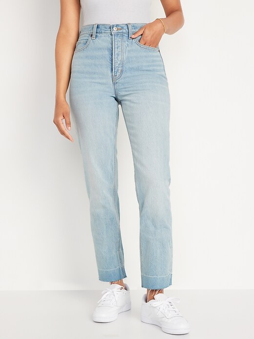 Image number 2 showing, Extra High-Waisted Button-Fly Sky-Hi Straight Americana Non-Stretch Ankle Jeans for Women