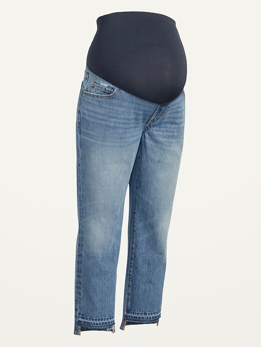 Image number 4 showing, Maternity Full Panel Slouchy Straight Cropped Step-Hem Jeans