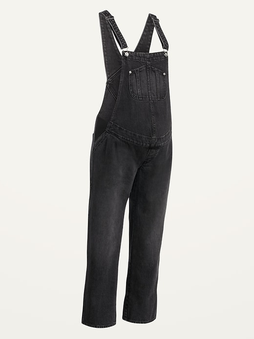 Image number 4 showing, Maternity Side-Panel Slouchy Straight Black Jean Overalls