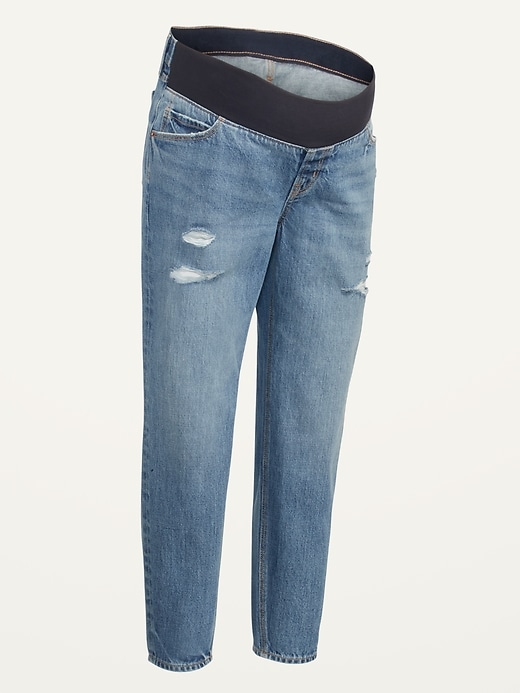 Image number 4 showing, Maternity Front Low Panel Ripped Slouchy Taper Jeans