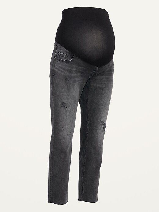 Image number 4 showing, Maternity Full Panel Boyfriend Straight Ripped Black Jeans