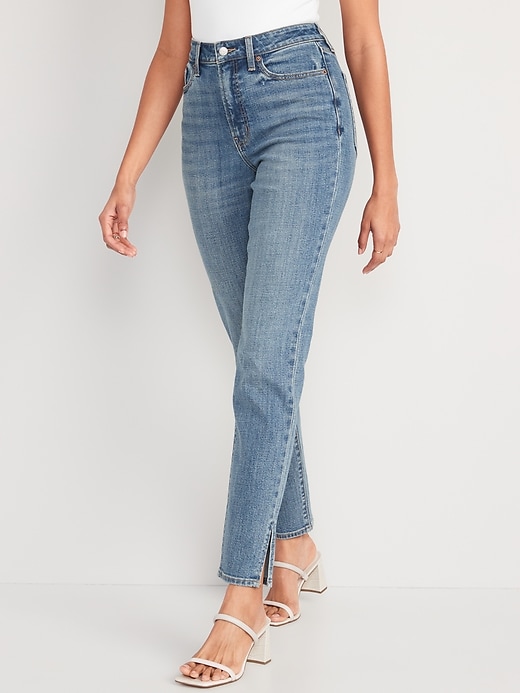 Image number 1 showing, High-Waisted O.G. Straight Side-Slit Ankle Jeans for Women