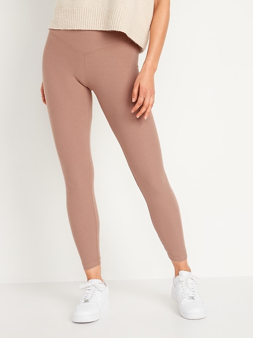 Image number 1 showing, Extra High-Waisted Crossover Rib-Knit 7/8-Length Leggings for Women