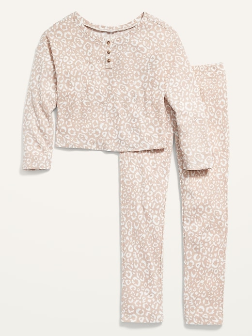 View large product image 2 of 3. Long-Sleeve Thermal-Knit Henley Pajama Set for Girls