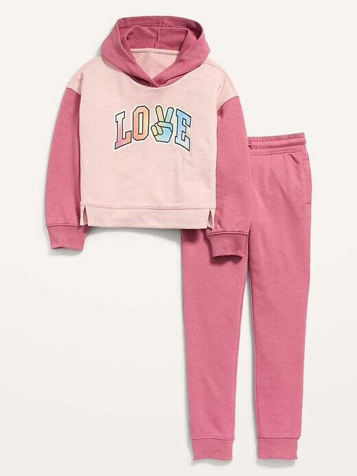 Old Navy Graphic Pullover Hoodie & Jogger Sweatpants Set for Girls. 1