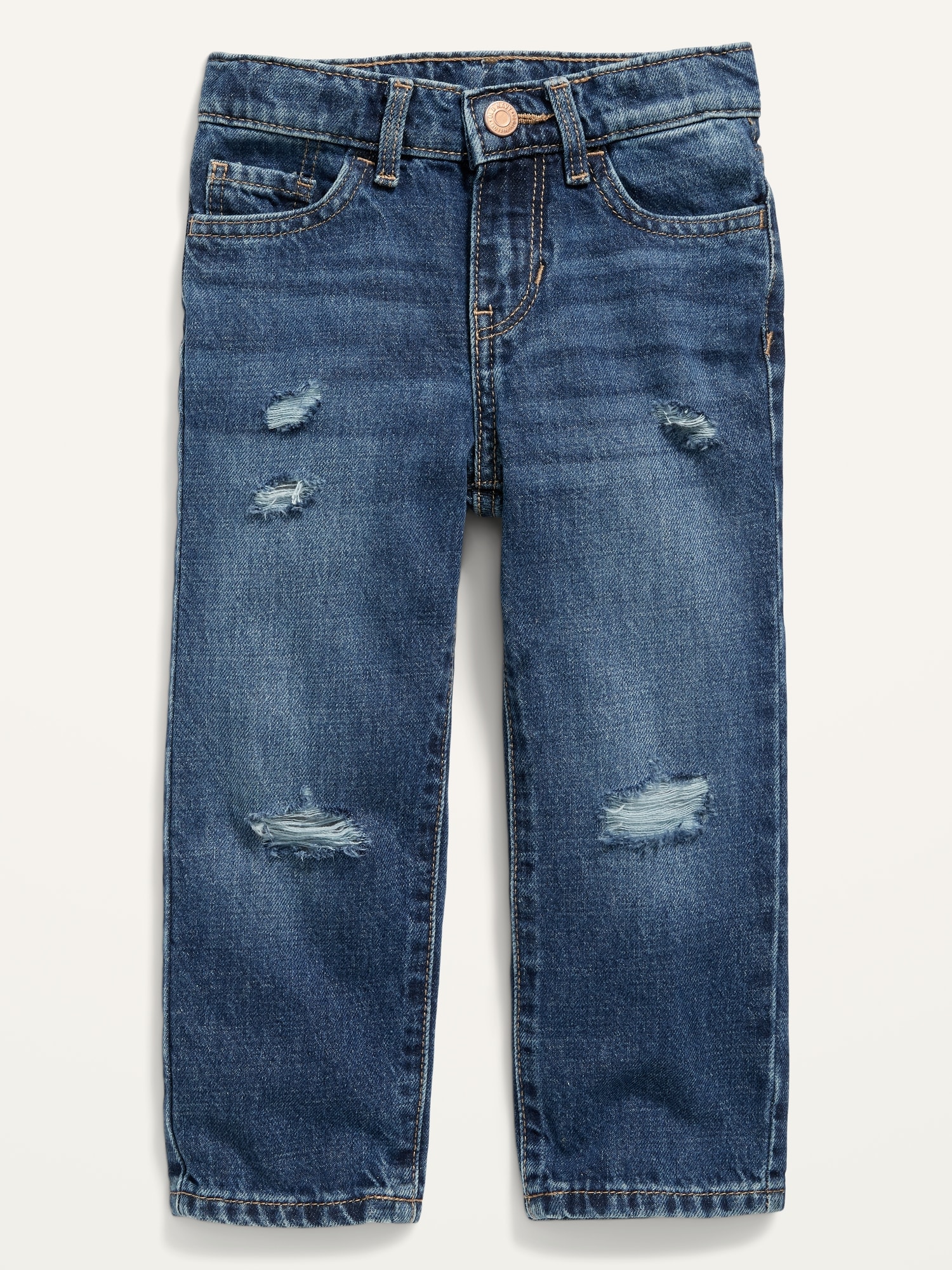 Old Navy Unisex Slouchy Straight Ripped Non-Stretch Jeans for Toddler blue. 1
