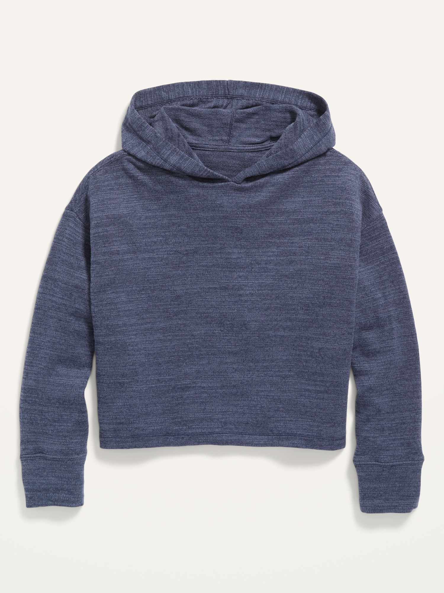 Slub-Knit Cropped Pullover Hoodie for Girls