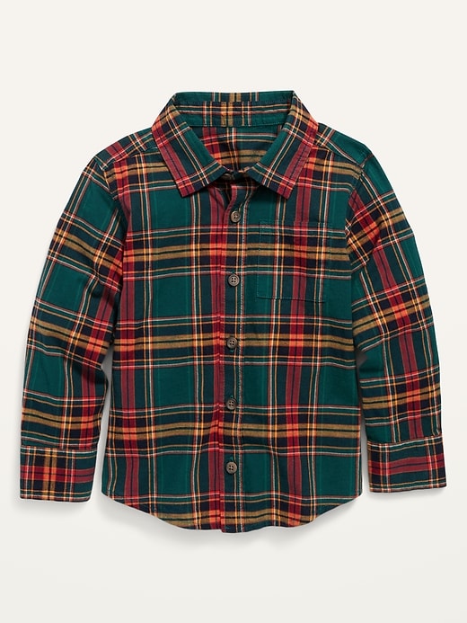 View large product image 1 of 1. Plaid Built-In Flex Long-Sleeve Shirt for Toddler Boys