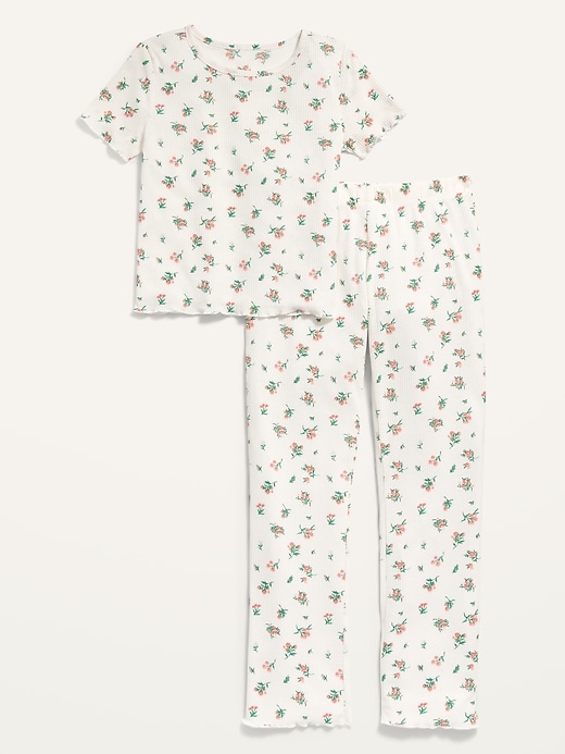 Old Navy Rib-Knit Lettuce-Edge Flared Leg Pajama Set for Girls. 1