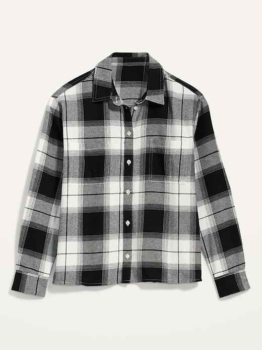 Image number 4 showing, Cropped Plaid Flannel Boyfriend Shirt for Women