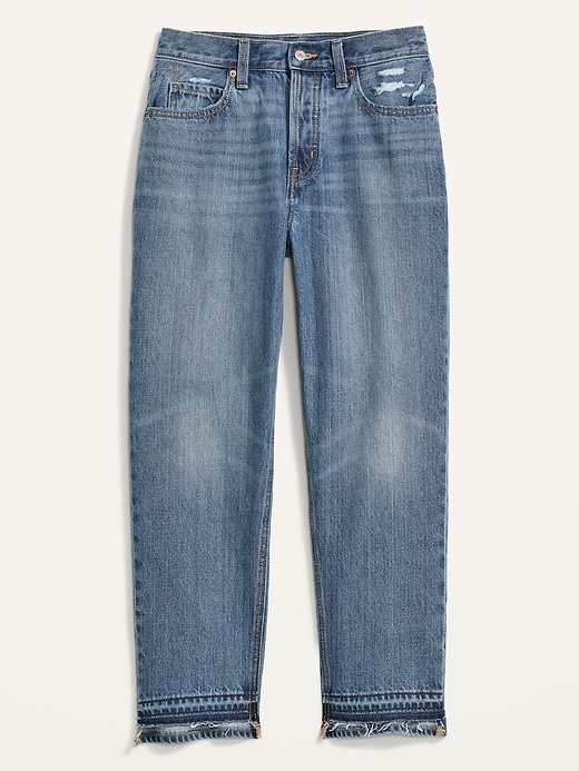 Image number 4 showing, High-Waisted Button-Fly Slouchy Straight Cropped Non-Stretch Cut-Off Jeans for Women