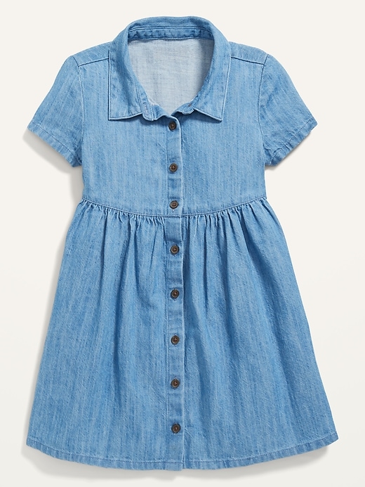 View large product image 1 of 2. Button-Front Chambray Shirt Dress for Toddler Girls