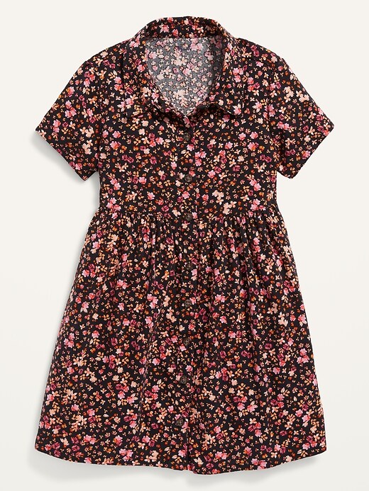 Floral Button-Front Shirt Dress for Toddler Girls