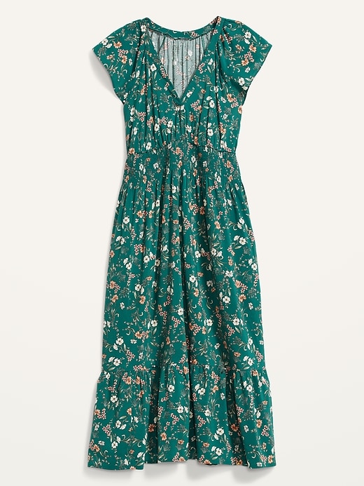 Image number 4 showing, Waist-Defined Flutter-Sleeve Smocked Floral Midi Dress