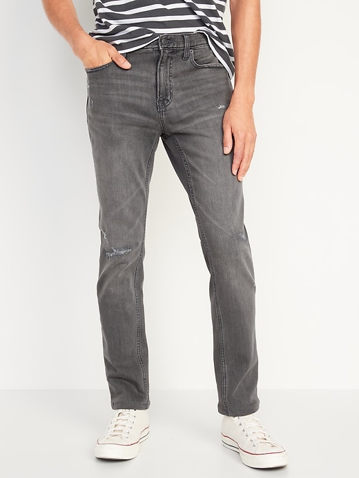 Old Navy Slim Built-In Flex Ripped Gray Jeans for Men. 1