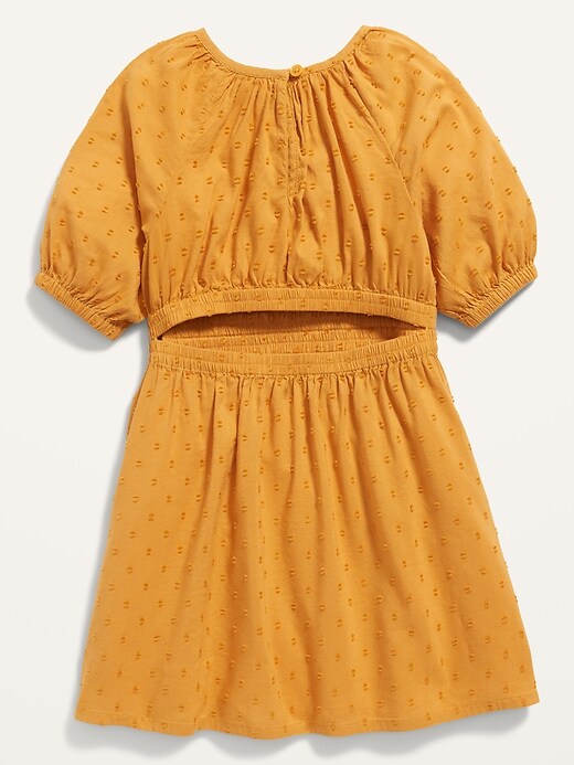 Cinched-Waist Cutout-Back Clip-Dot Dress for Toddler Girls