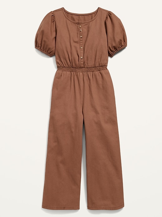 View large product image 1 of 2. Short Puff-Sleeve Twill Utility Jumpsuit for Girls