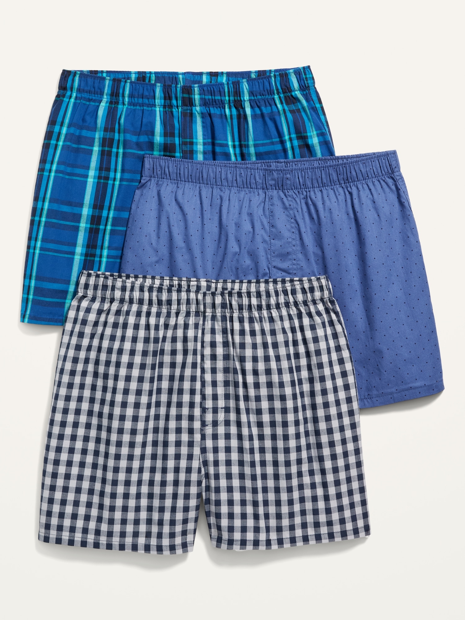 Men's Comfort Fit Boxer Shorts - Blue Multi, Green Multi & White