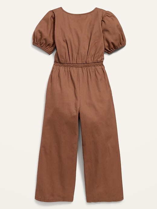 View large product image 2 of 2. Short Puff-Sleeve Twill Utility Jumpsuit for Girls
