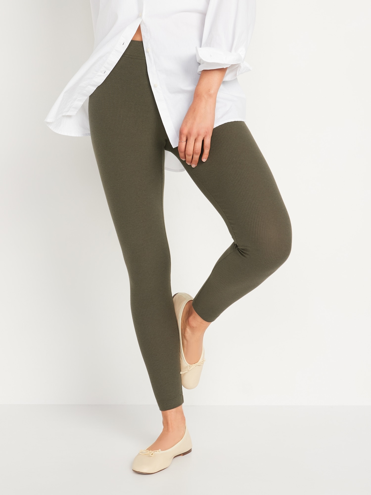 Ribbed Cotton Jersey High Rise Pants
