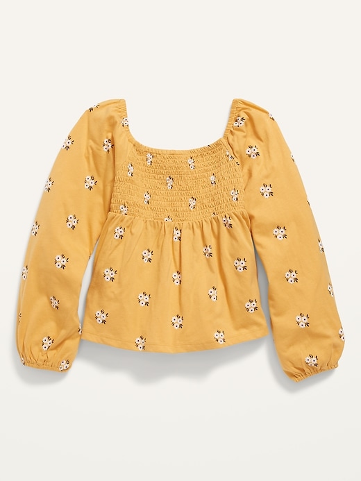 View large product image 1 of 1. Smocked Floral-Print Jersey Long-Sleeve Top for Girls