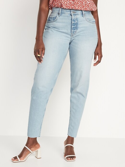 Image number 5 showing, High-Waisted Button-Fly Slouchy Taper Cut-Off Non-Stretch Ankle Jeans for Women