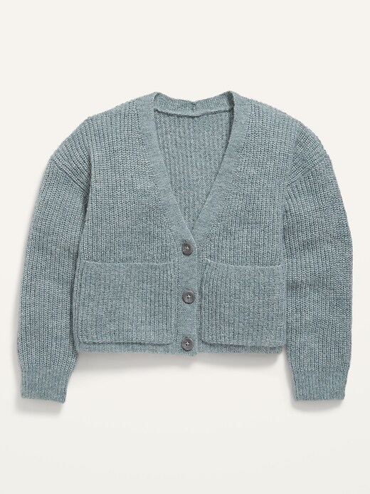 Cropped Button-Front Pocket Cardigan Sweater for Girls