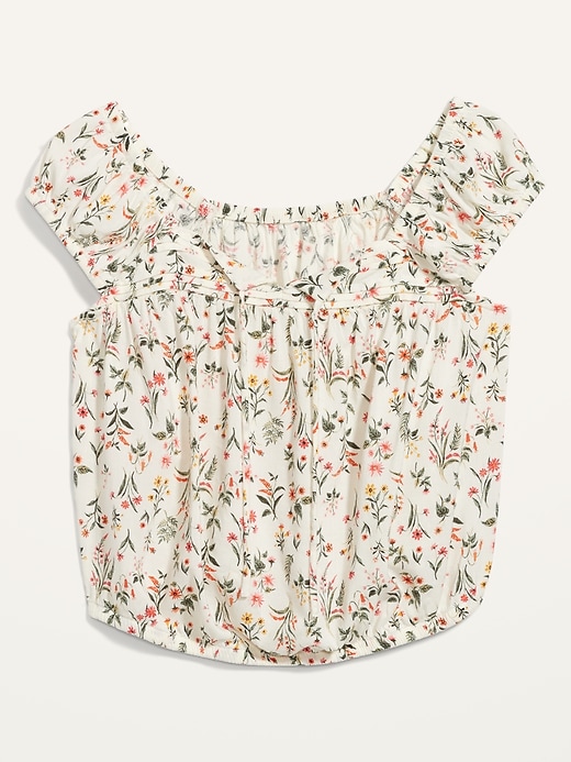 Image number 4 showing, Puff-Sleeve Cropped Floral-Print Pintucked Blouse for Women