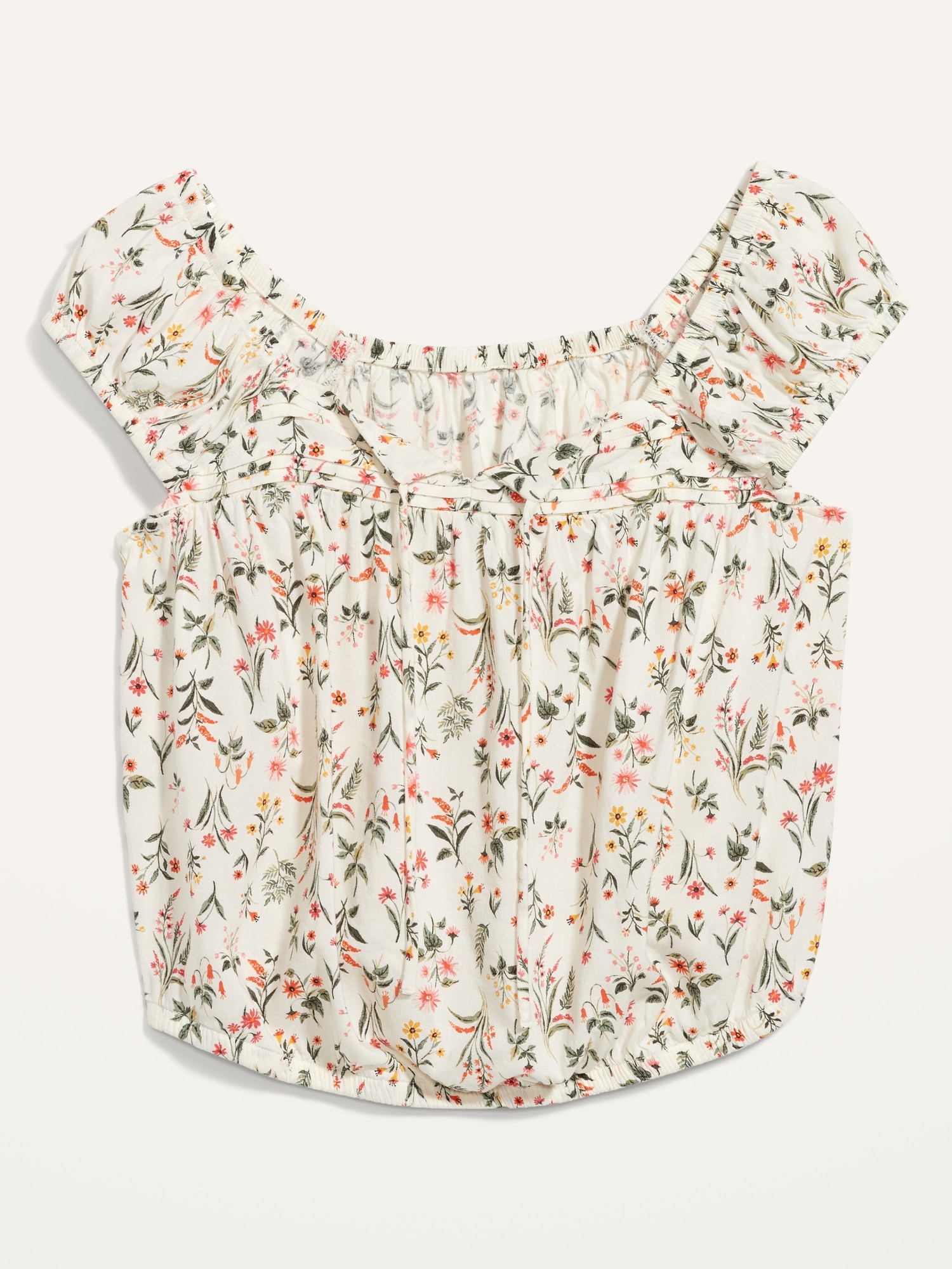 Puff-Sleeve Cropped Floral-Print Pintucked Blouse for Women | Old Navy
