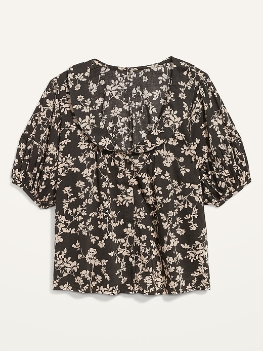 Image number 4 showing, Puff-Sleeve Floral-Print Peter Pan Collar Shirt for Women
