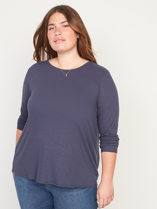 Long-Sleeve Luxe Heathered Rib-Knit T-Shirt for Women | Old Navy