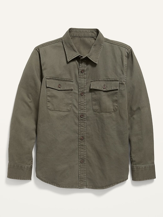 View large product image 2 of 3. Long-Sleeve Twill Button-Down Utility Pocket Shirt for Boys